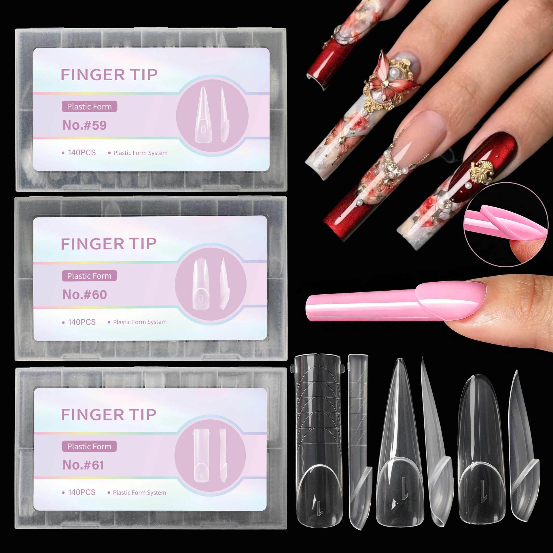 Nail Art Denim - 140 stuks platte nagelverlengingstips, roze denim