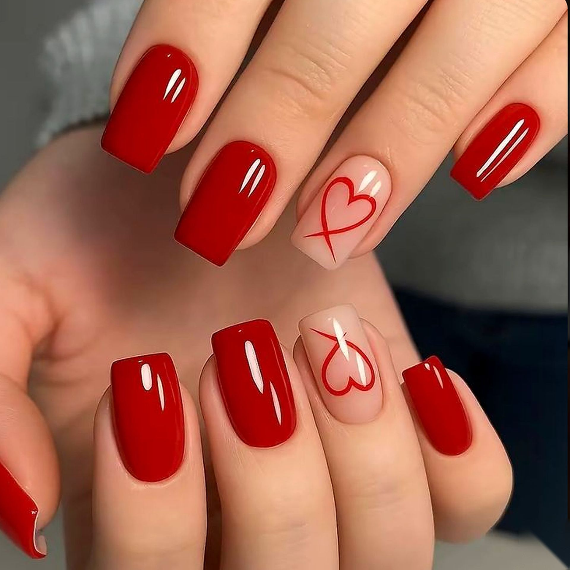 Nail Art Valentines Day - 24 stuks korte vierkante glanzende Valentijnsdag