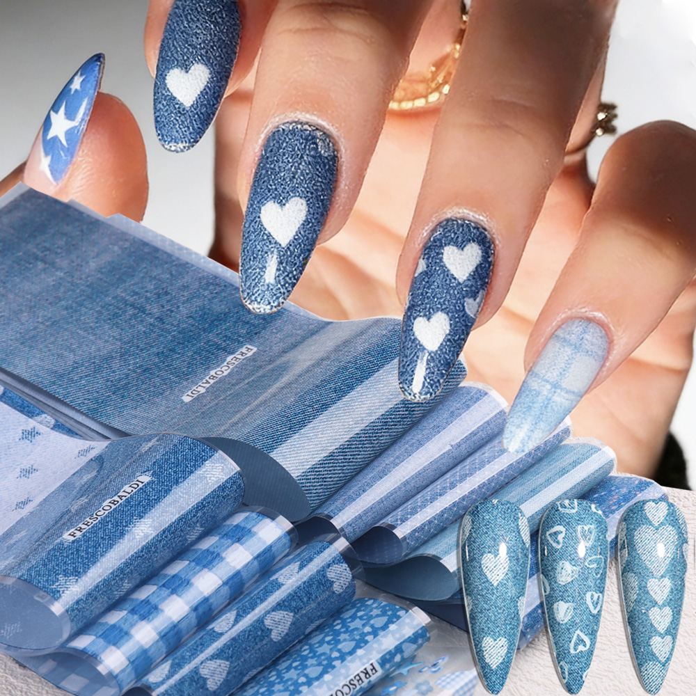 Nail Art Denim - Ins patchwork stijl denim nagelkunst transferpapier,