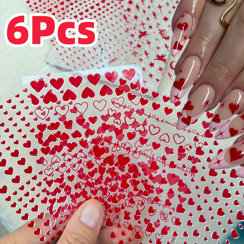 6 stks/set Rode Liefde-Hart Va - Nail Art Valentines Day recensie en prijs