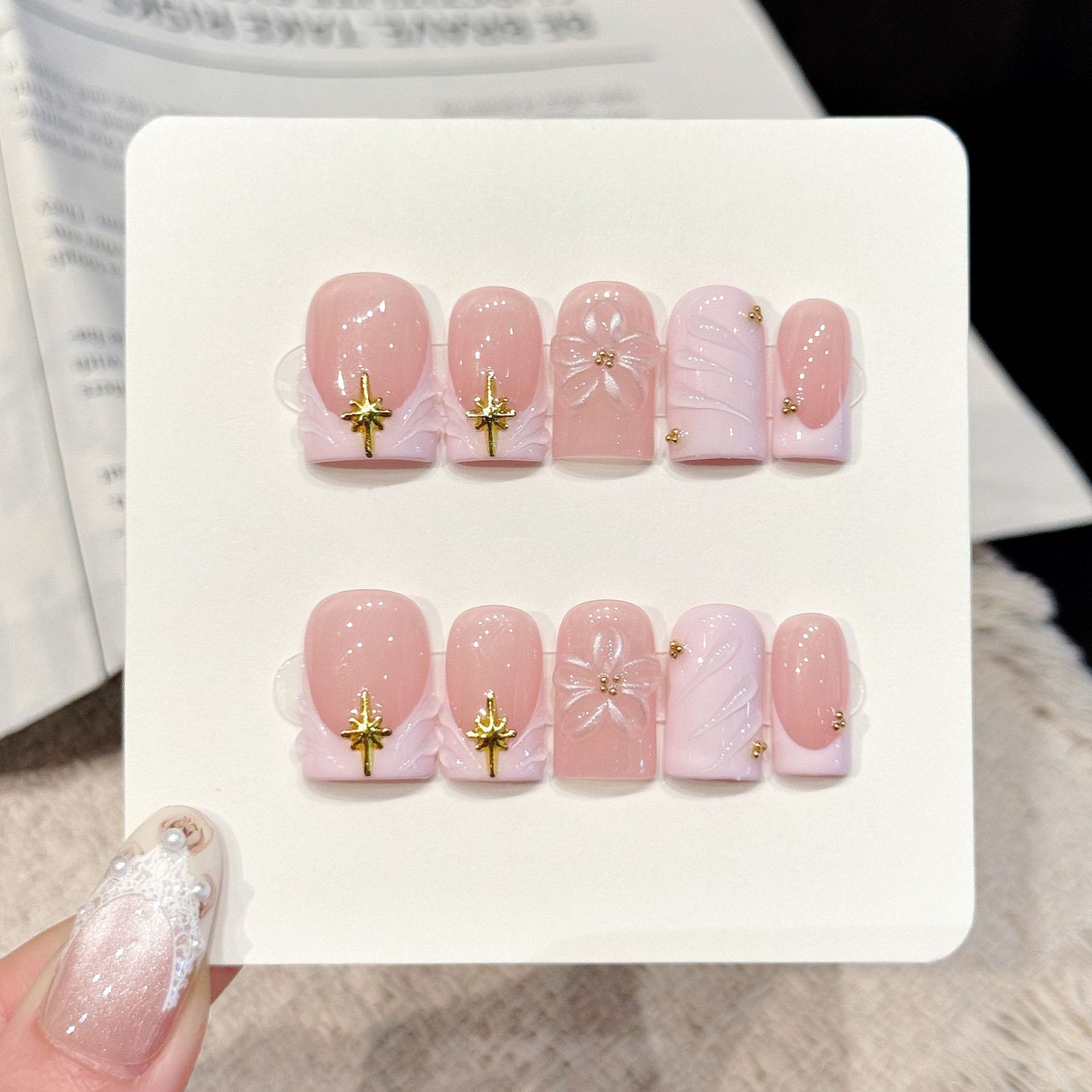 10 stuks handgemaakte nagels,  - Nail Art Pink Soft recensie en prijs