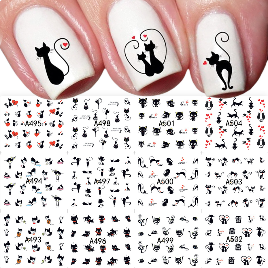 12 stks Zwarte Kat Stickers Na - Nail Art Valentines Day recensie en prijs