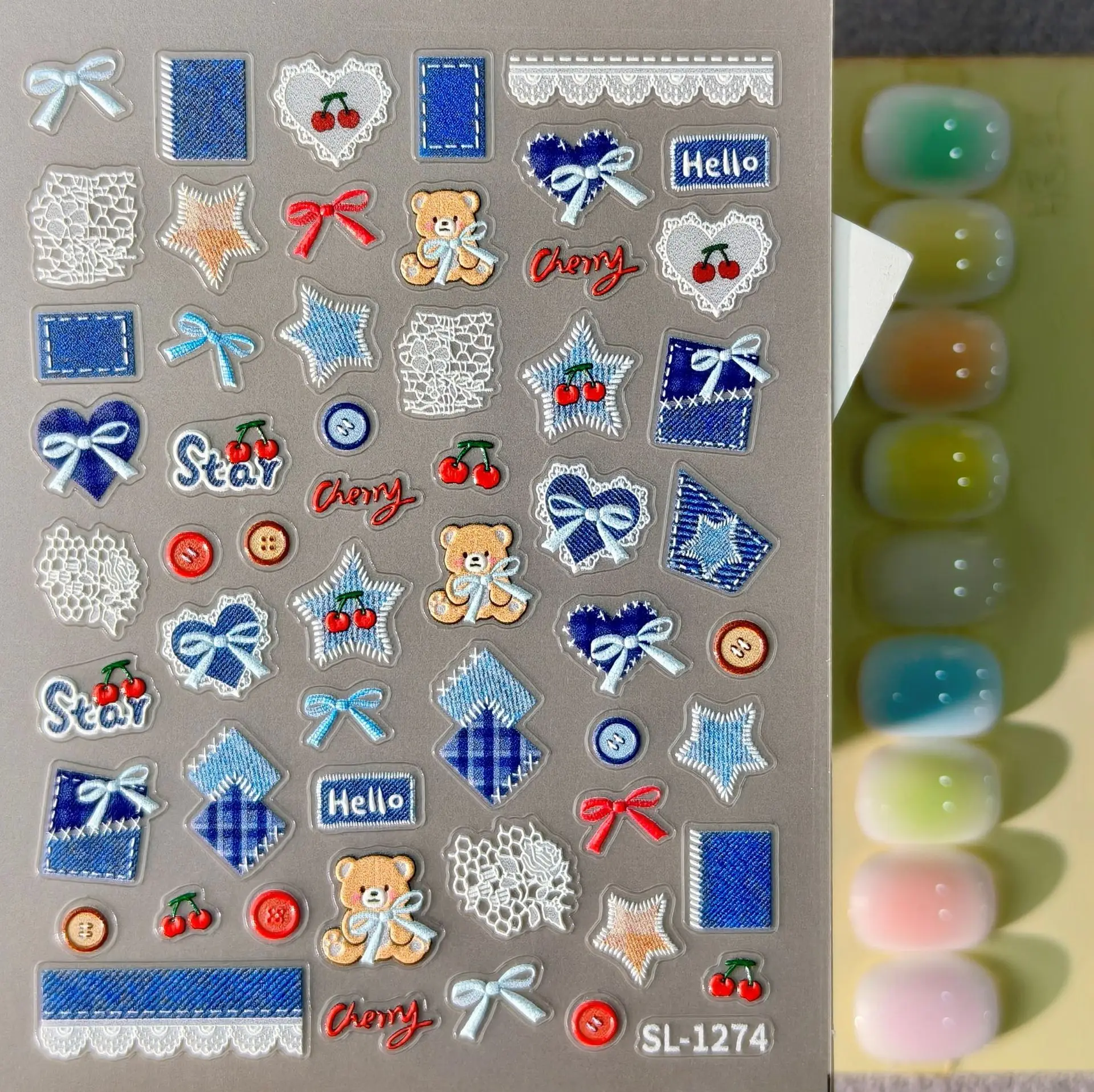 1 set 5D reliëf retro denim ki - Nail Art Denim recensie en prijs