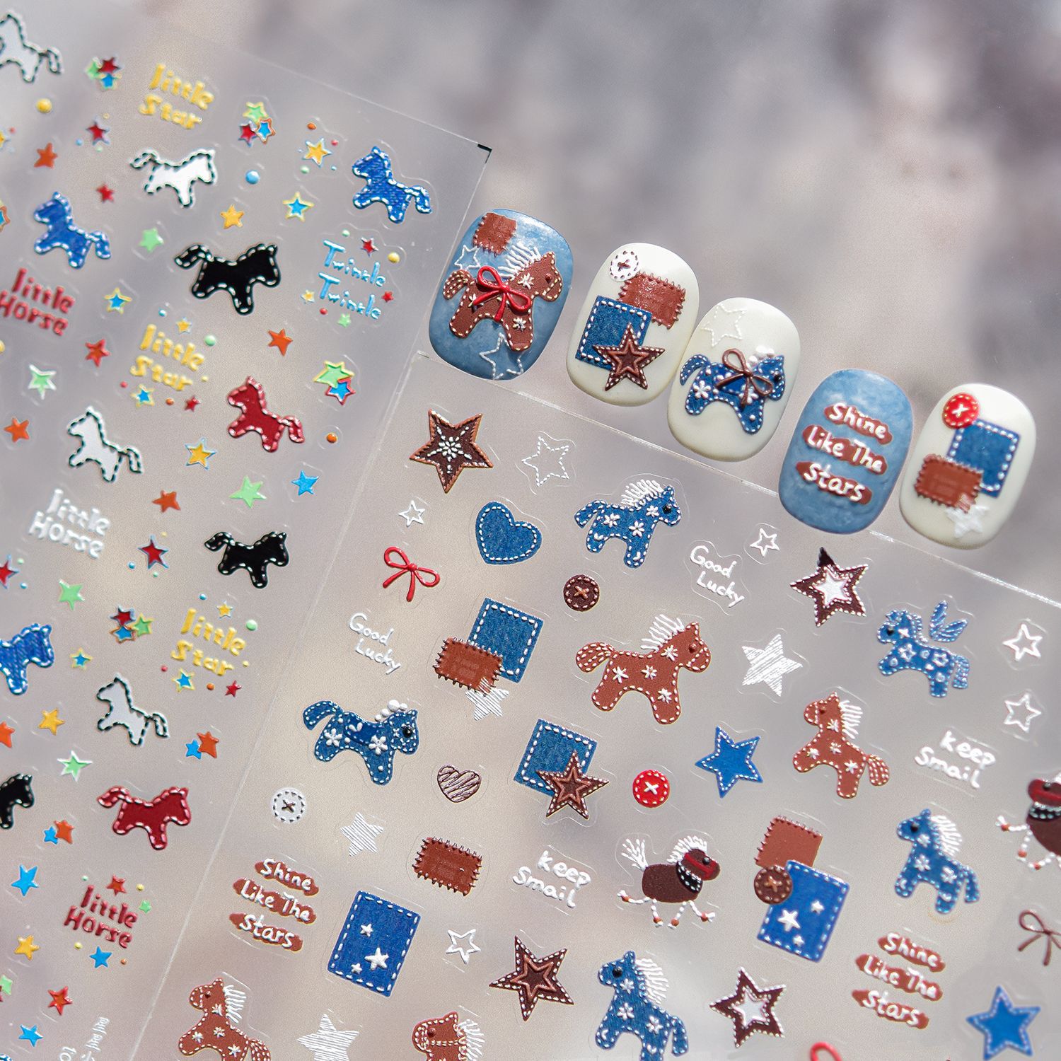 Retro denim pony paard patchwo - Nail Art Denim recensie en prijs