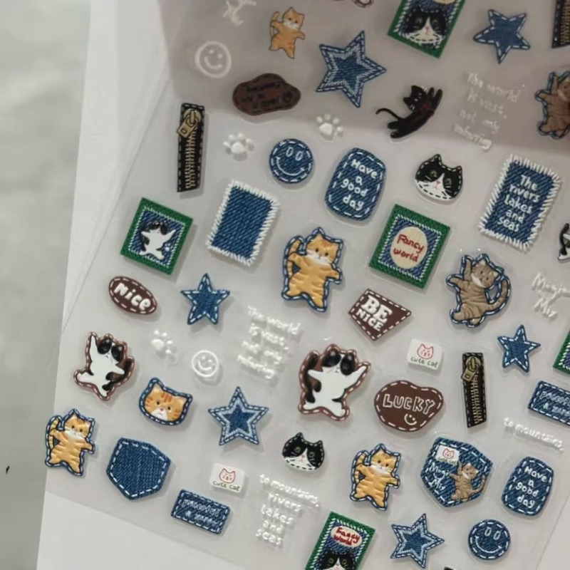 Amerikaanse Retro Denim Cat 3D - Nail Art Denim recensie en prijs