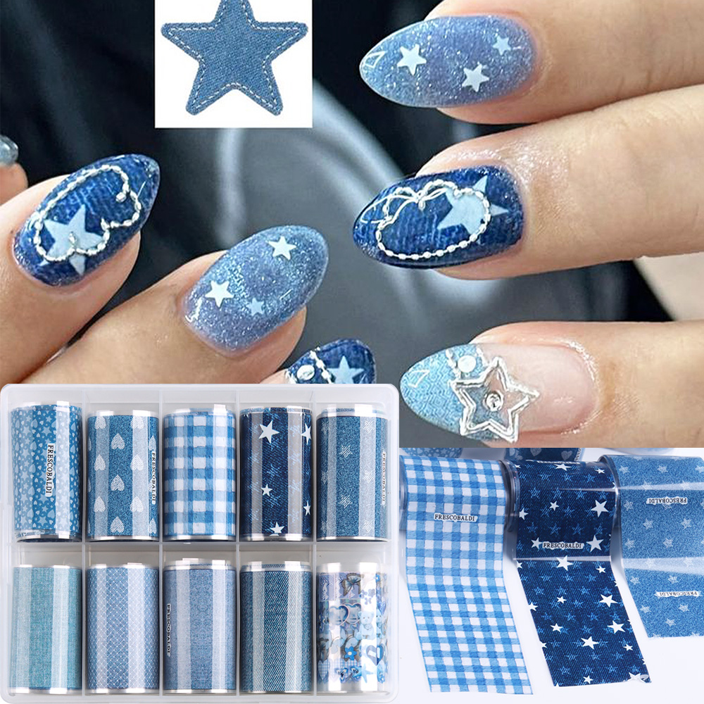 Ins patchwork stijl denim nage - Nail Art Denim recensie en prijs