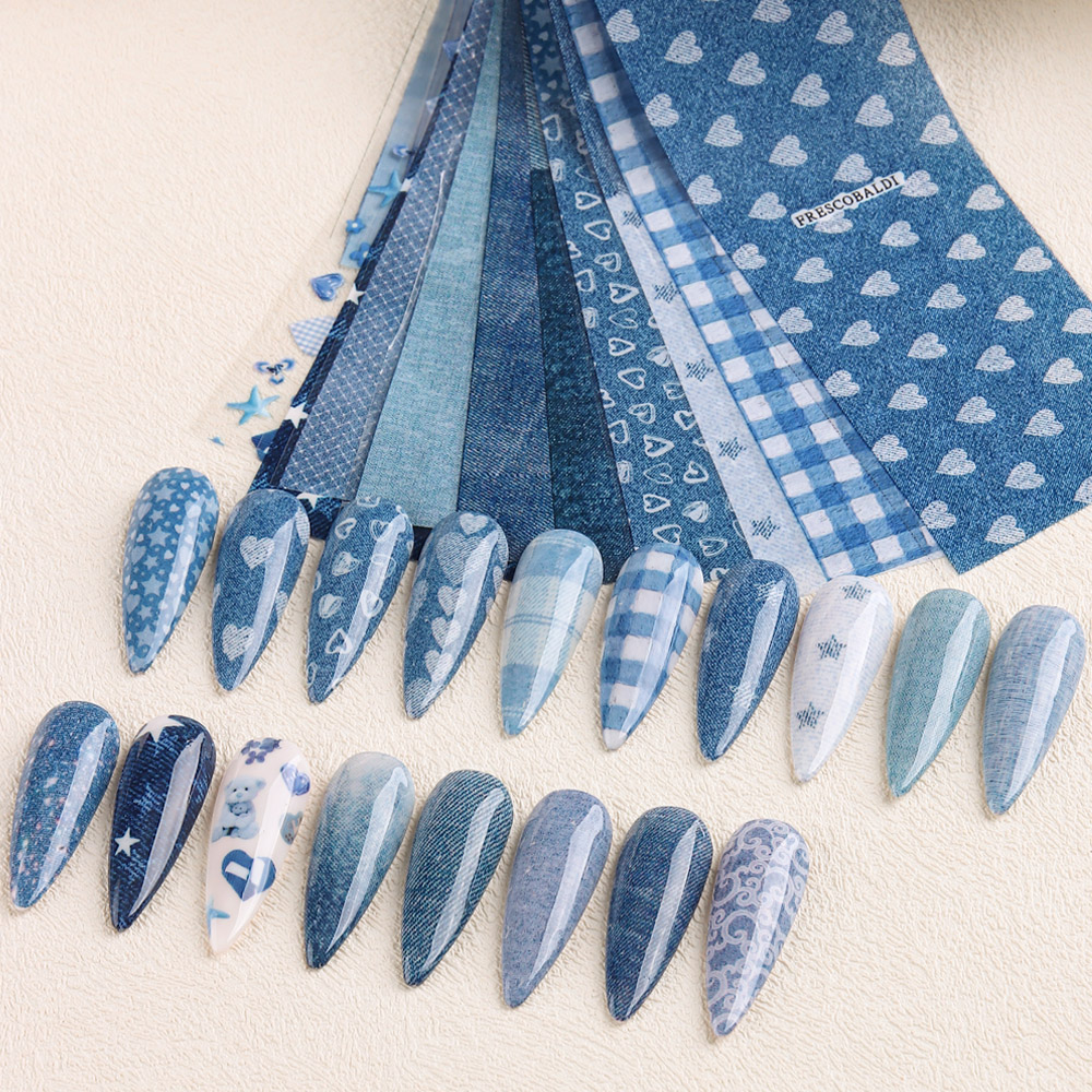 Ins patchwork stijl denim nage - Nail Art Denim recensie en prijs